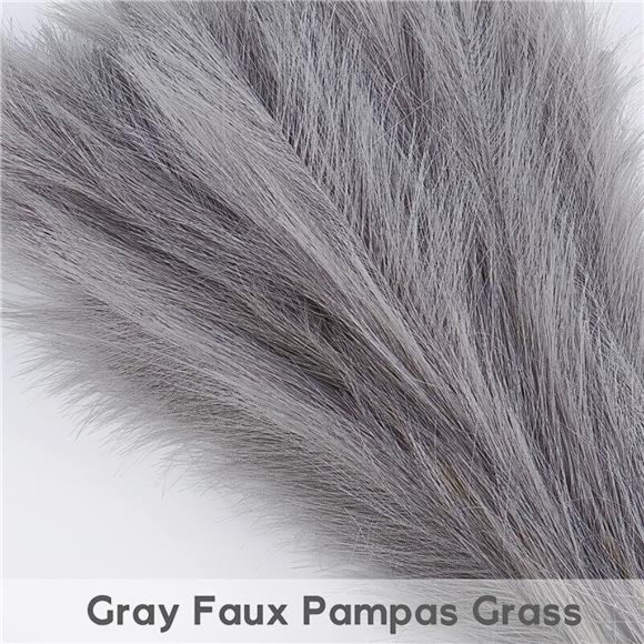 Faux Pampas Grass,7 PCS 24 inch Gray Pampas Grass Decor, 7 Branches |Fluffy Stem - Picture 4 of 6